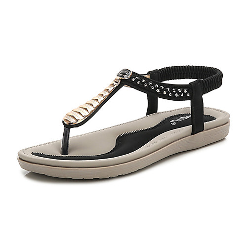 

Women's Sandals Boho Bohemia Beach Flat Heel PU Rhinestone Sequin Almond Black Blue