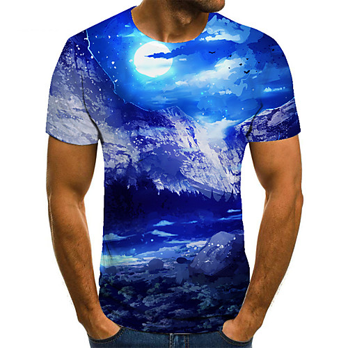 

Men's Unisex Tee T shirt 3D Print Graphic Prints Mountain Plus Size Print Short Sleeve Casual Tops Basic Fashion Designer Big and Tall Blue