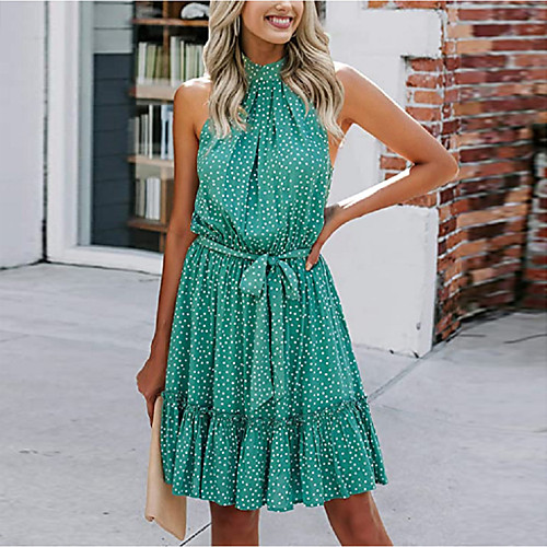 

Women's Swing Dress Knee Length Dress YC0715-black wave point YC0715-black YC0715-dark green YC0715-green wave point YC0715-Apricot printing YC0715-Red printing YC0715-white YC0715-red wave point