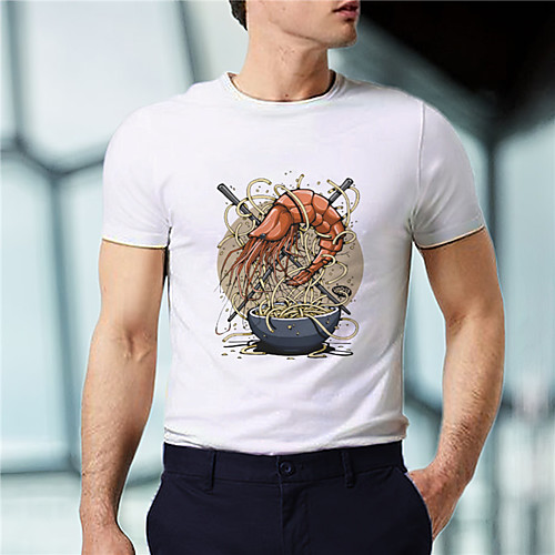

Men's Tee T shirt Hot Stamping Graphic Prints Shrimp Animal Print Short Sleeve Casual Tops 100% Cotton Basic Designer Big and Tall Round Neck White Black Gray / Summer