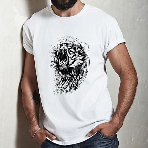 

Men's Unisex Tee T shirt Hot Stamping Graphic Prints Tiger Plus Size Print Short Sleeve Casual Tops Cotton Basic Designer Cool Big and Tall White