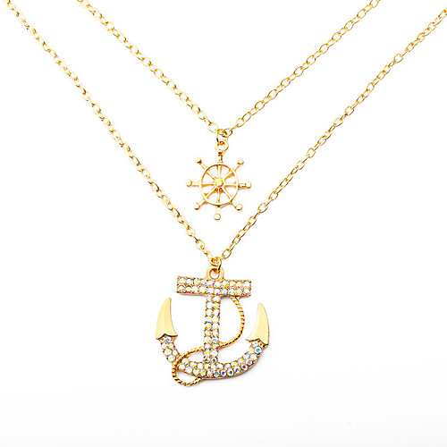 

Women's Clear Cubic Zirconia Necklace Pave Anchor European Alloy Silver Gold 55 cm Necklace Jewelry 1pc For Street