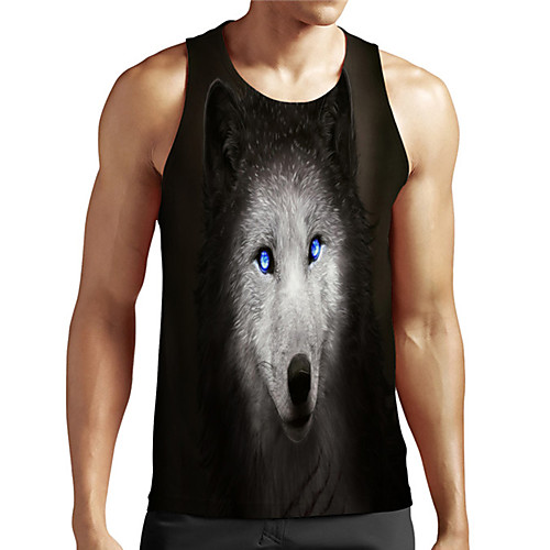 

Men's Unisex Tank Top Undershirt 3D Print Graphic Prints Wolf Plus Size Print Sleeveless Casual Tops Basic Designer Big and Tall Black