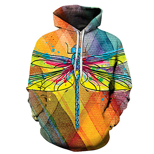 

Men's Unisex Plus Size Pullover Hoodie Sweatshirt Graphic Prints Dragonfly Print Hooded Casual Daily Holiday 3D Print Basic Designer Hoodies Sweatshirts Long Sleeve Blue Purple Yellow