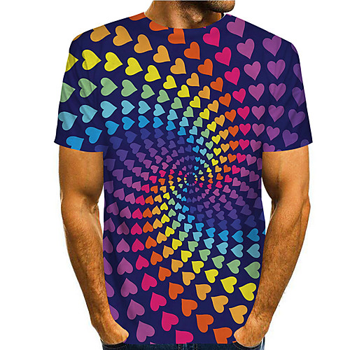 

Men's Tee T shirt 3D Print Heart Graphic Prints Spiral Stripe Print Short Sleeve Daily Tops Casual Designer Big and Tall Rainbow