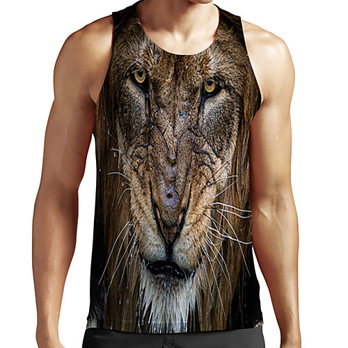 

Men's Unisex Tank Top Undershirt 3D Print Graphic Prints Lion Animal Plus Size Print Sleeveless Casual Tops Basic Fashion Designer Breathable Brown