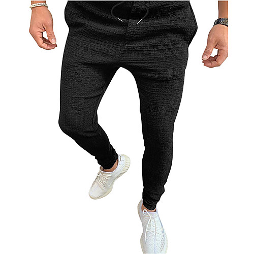

Men's Stylish Daily Chinos Pants Solid Color Full Length Black