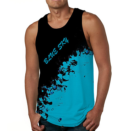 

Men's Tank Top Undershirt 3D Print Tie Dye Graphic Prints Letter Print Sleeveless Daily Tops Casual Designer Big and Tall Blue