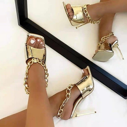 

Women's Sandals High Heel Round Toe PU Solid Colored White Black Gold