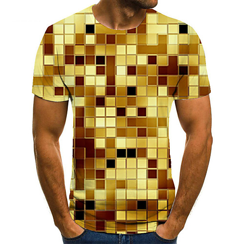 

Men's Unisex Tee T shirt 3D Print Lattice Graphic Prints Plus Size Print Short Sleeve Casual Tops Basic Fashion Designer Big and Tall Yellow