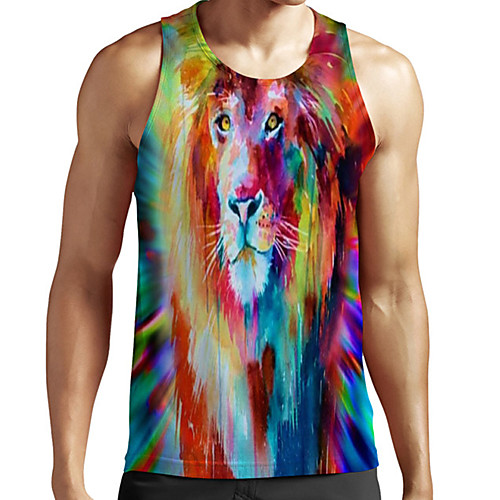 

Men's Unisex Tank Top Undershirt 3D Print Graphic Prints Lion Animal Plus Size Print Sleeveless Casual Tops Basic Fashion Designer Breathable Rainbow