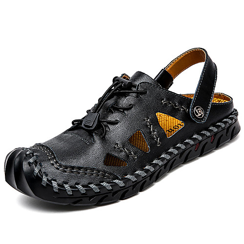 

Men's Sandals Flat Sandals Beach Daily Cowhide Breathable Light Brown Dark Brown Black Spring Summer