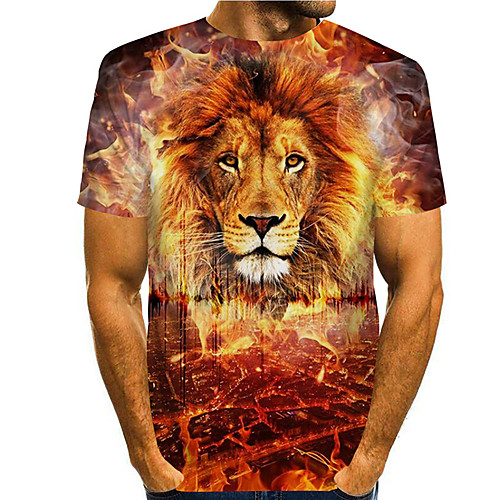 

Men's Tee T shirt 3D Print Graphic Prints Lion Print Short Sleeve Daily Tops Casual Designer Big and Tall Orange