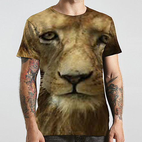 

Men's Unisex Tee T shirt 3D Print Graphic Prints Lion Animal Plus Size Print Short Sleeve Casual Tops Fashion Designer Big and Tall Yellow