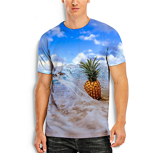 

Men's Tee T shirt 3D Print Graphic Prints Pineapple Print Short Sleeve Daily Tops Casual Designer Big and Tall Blue