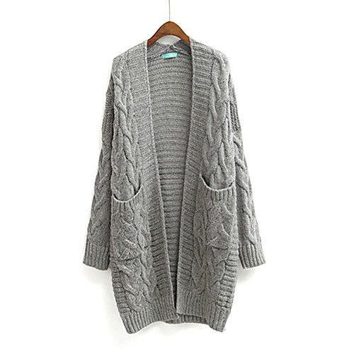 

aliexpress hot new loose and simple v-neck knitted twist all-match fashion cardigan mid-length sweater coat