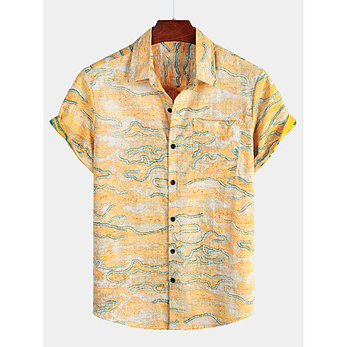 

Men's Shirt Tribal Short Sleeve Daily Tops Cotton Basic Boho Classic Collar Light Yellow / Beach
