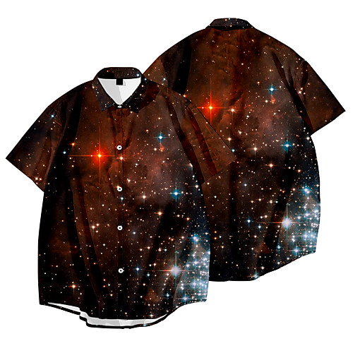 

Men's Shirt 3D Print Graphic Prints Interstellar Button-Down Short Sleeve Street Tops Casual Fashion Classic Breathable Brown