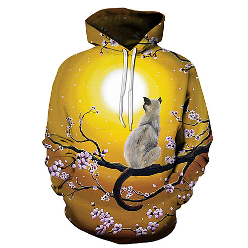

Men's Unisex Plus Size Pullover Hoodie Sweatshirt Cat Graphic Prints Print Hooded Casual Daily Holiday 3D Print Basic Designer Hoodies Sweatshirts Long Sleeve Purple Yellow Green