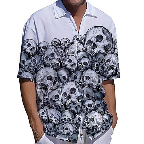 

Men's Shirt 3D Print Skull Plus Size 3D Print Button-Down Short Sleeve Casual Tops Casual Fashion Streetwear Breathable White / Sports