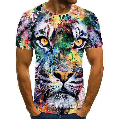

Men's Unisex Tee T shirt 3D Print Graphic Prints Tiger Plus Size Print Short Sleeve Casual Tops Basic Fashion Designer Big and Tall Rainbow
