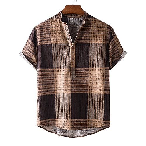 

Men's Shirt Other Prints Striped Short Sleeve Daily Tops Ethnic Style Brown