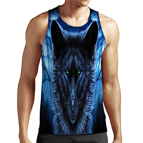 

Men's Unisex Tank Top Undershirt 3D Print Graphic Prints Wolf Plus Size Print Sleeveless Casual Tops Basic Designer Big and Tall Blue
