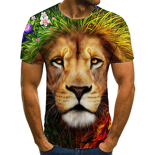 

Men's Unisex Tee T shirt 3D Print Graphic Prints Lion Plus Size Print Short Sleeve Casual Tops Basic Fashion Designer Big and Tall Yellow