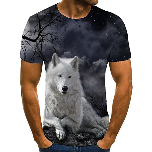 

Men's Unisex Tee T shirt 3D Print Graphic Prints Wolf Plus Size Print Short Sleeve Casual Tops Basic Fashion Designer Big and Tall Gray