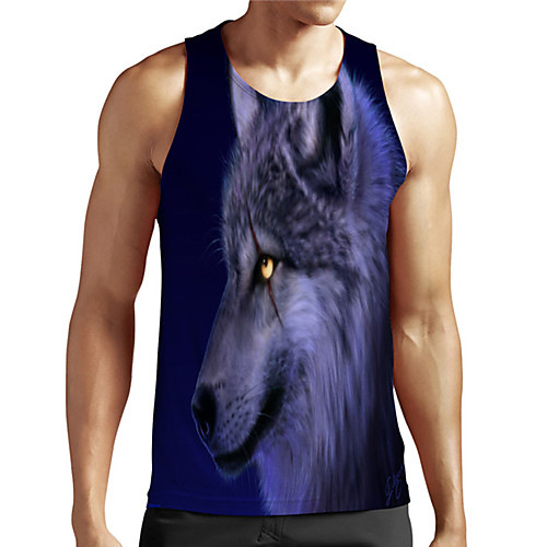 

Men's Unisex Tank Top Undershirt 3D Print Graphic Prints Wolf Plus Size Print Sleeveless Casual Tops Basic Designer Big and Tall Blue