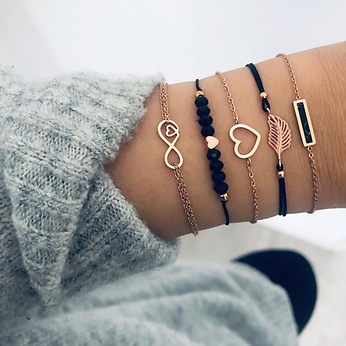 

5pcs Women's Bracelet Layered Leaf Heart Fashion European Alloy Bracelet Jewelry Gold For Gift Date