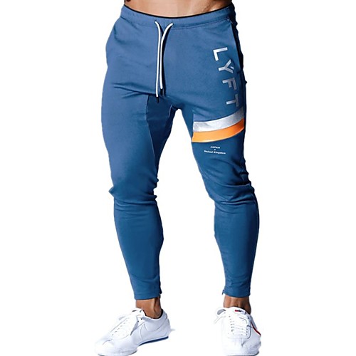 

Men's Athleisure Breathable Sports Casual Daily Chinos Sweatpants Pants Color Block Letter Full Length Black Blue Grey