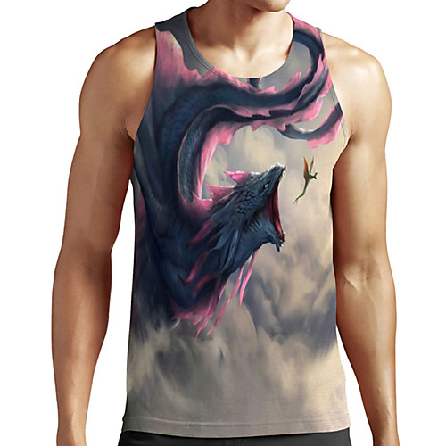 

Men's Unisex Tank Top Undershirt 3D Print Dragon Graphic Prints Plus Size Print Sleeveless Casual Tops Basic Designer Big and Tall Light gray