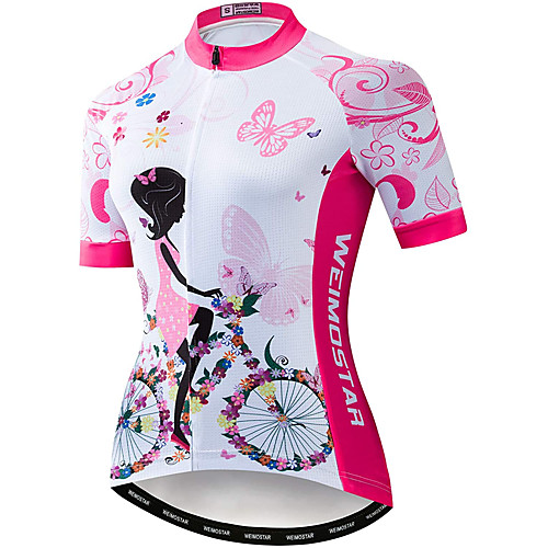 

21Grams Women's Short Sleeve Cycling Jersey Summer Spandex Polyester Rose Red Butterfly Floral Botanical Bike Jersey Top Mountain Bike MTB Road Bike Cycling Quick Dry Moisture Wicking Breathable