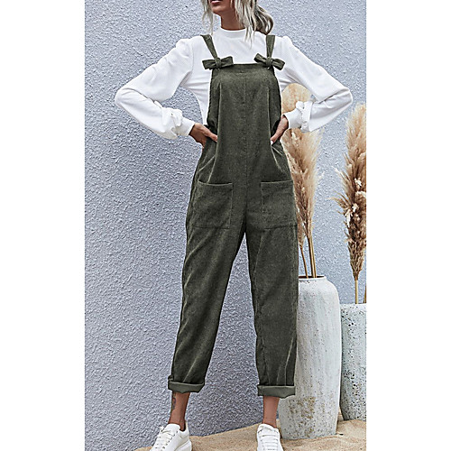 

Women's Ordinary Off Shoulder Wine Army Green Khaki Jumpsuit Solid Colored