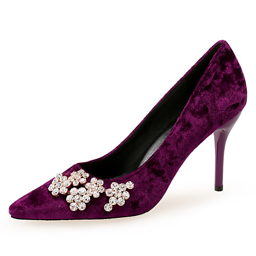 

Women's Heels Pumps Pointed Toe Suede Rhinestone Solid Colored Black Burgundy Gray