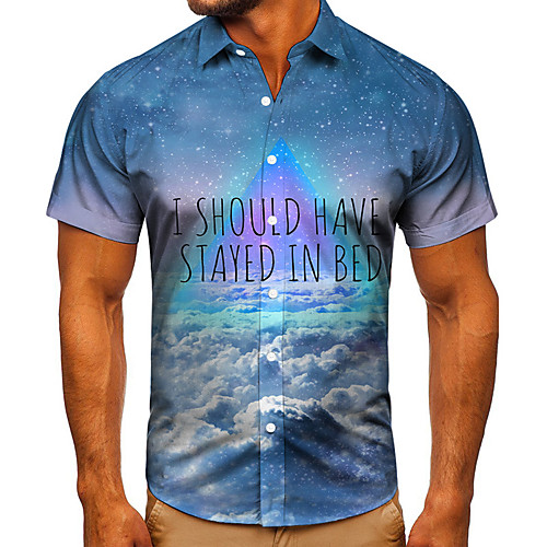 

Men's Shirt 3D Print Graphic Prints Letter Button-Down Short Sleeve Street Tops Casual Fashion Classic Breathable Blue