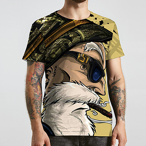 

Men's Unisex Tee T shirt 3D Print Anime Graphic Prints Plus Size Print Short Sleeve Casual Tops Basic Designer Big and Tall Yellow