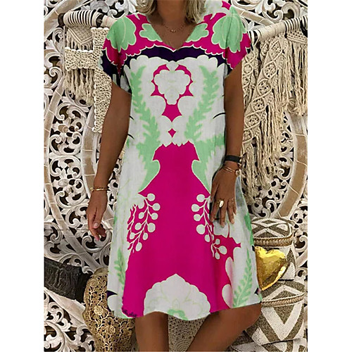 

Women's A Line Dress Knee Length Dress Black Red Short Sleeve Tie Dye Summer V Neck Elegant Casual 2021 S M L XL XXL 3XL 4XL 5XL