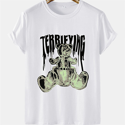 

Men's Unisex Tee T shirt Hot Stamping Graphic Prints Bear Letter Plus Size Short Sleeve Casual Tops 100% Cotton Basic Designer Big and Tall White Black Khaki