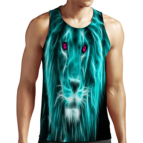 

Men's Unisex Tank Top Undershirt 3D Print Graphic Prints Lion Animal Plus Size Print Sleeveless Casual Tops Basic Designer Big and Tall Blue-Green