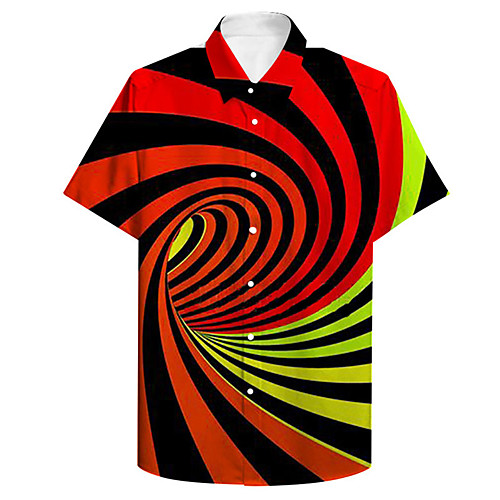 

Men's Shirt 3D Print 3D Geometry Plus Size 3D Print Button-Down Short Sleeve Casual Tops Casual Fashion Breathable Comfortable Red