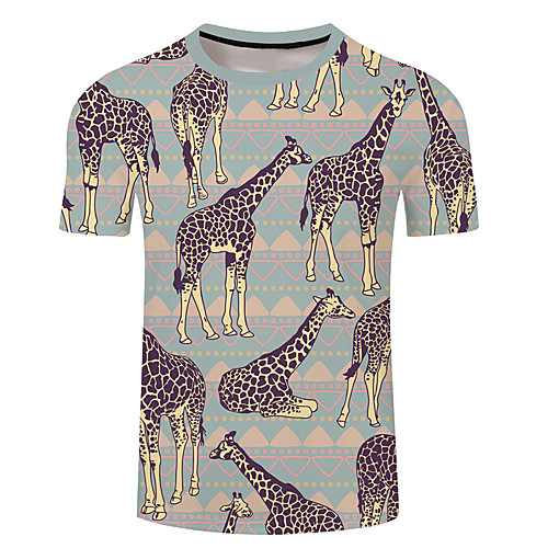 

Men's Unisex Tee T shirt 3D Print Graphic Prints Deer Giraffe Plus Size 3D Print Short Sleeve Casual Tops Basic Designer Big and Tall Green / Red Blue Yellow