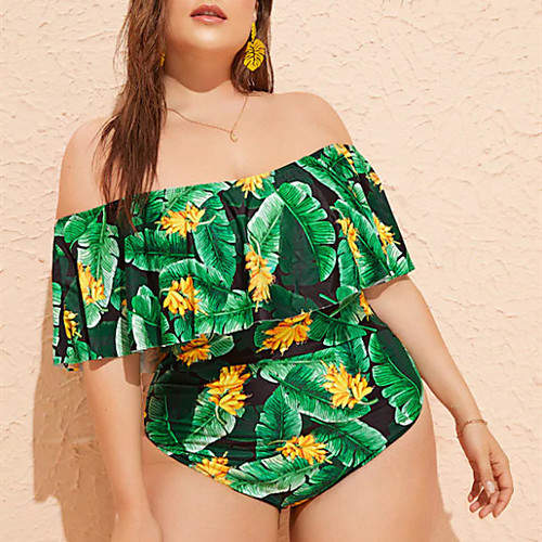 

2020 cross-border new women's plus size swimsuit, european and american fat woman plus fertilizer plus dalian body digital printing swimwear