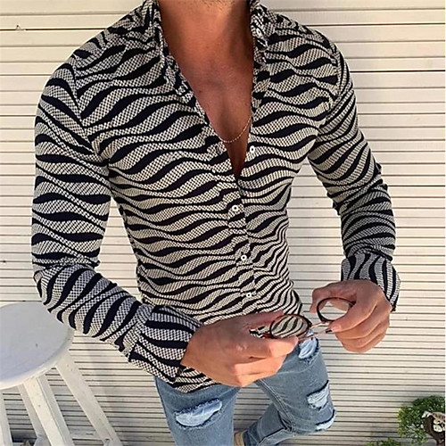 

Men's Shirt Striped Button-Down Long Sleeve Casual Tops Casual Fashion Breathable Comfortable Black