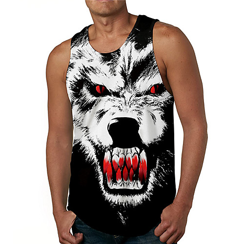 

Men's Tank Top Undershirt Shirt 3D Print Graphic Prints Wolf Print Sleeveless Daily Tops Casual Designer Big and Tall Round Neck Black / Summer