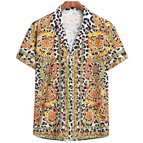 

Men's Shirt Other Prints Graphic Short Sleeve Casual Tops Casual Yellow
