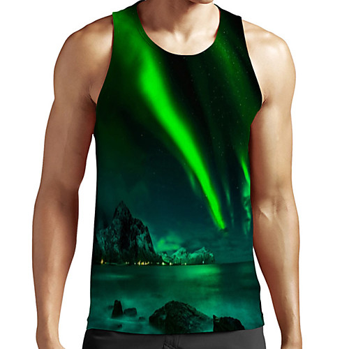 

Men's Unisex Tank Top Undershirt 3D Print Scenery Graphic Prints Plus Size Print Sleeveless Casual Tops Basic Fashion Designer Breathable Green
