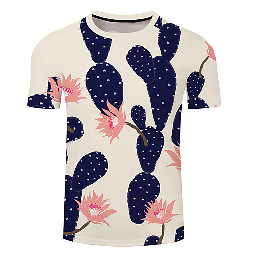 

Men's Unisex Tee T shirt 3D Print Graphic Prints Cactus Plus Size 3D Print Short Sleeve Casual Tops Basic Designer Big and Tall Light Yellow Yellow Dusty Rose