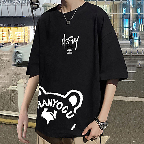 

Men's Unisex Tee T shirt Hot Stamping Graphic Prints Bear Letter Plus Size Print Short Sleeve Casual Tops Cotton Basic Fashion Designer Big and Tall White Black